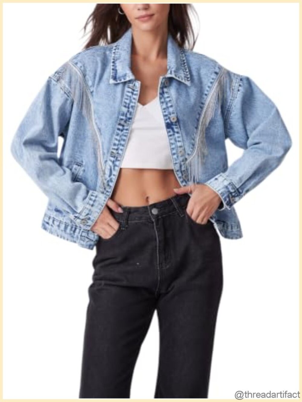 Fringe Denim Jacket Women Cowgirl Tassel Western Oversized Jean Coat